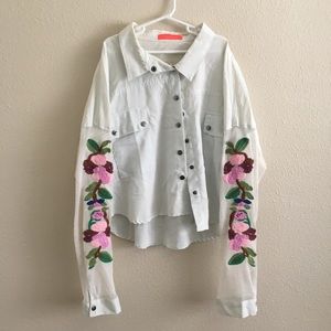 Long Sleeve Crop Top with Embroidered Sleeves